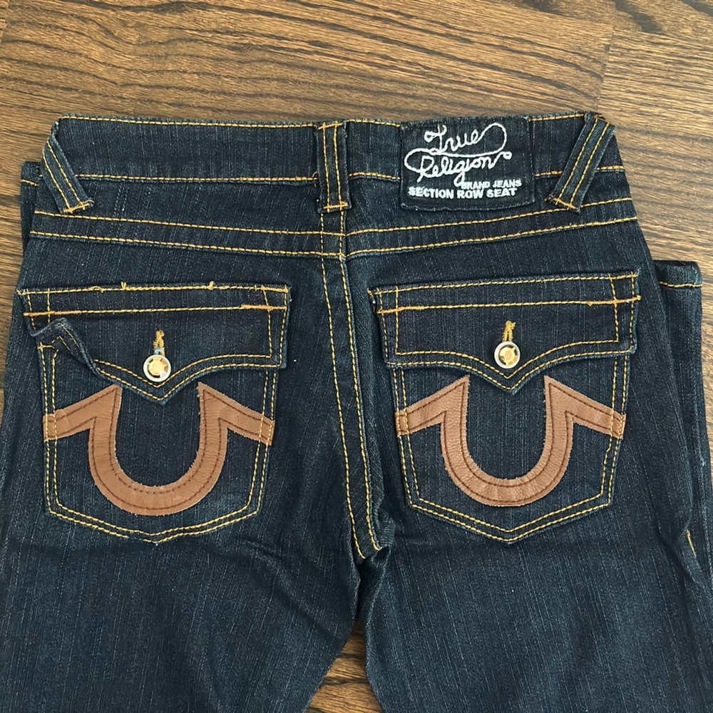 True Religion Indigo Jeans with Tan Stitching